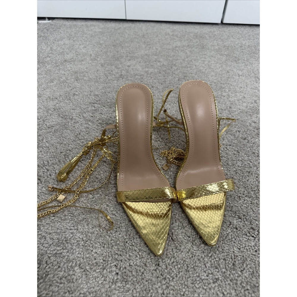 Bella Barnett Gold Metallic Strappy Heels‎ Metal Strap Size 38 Party Occasion